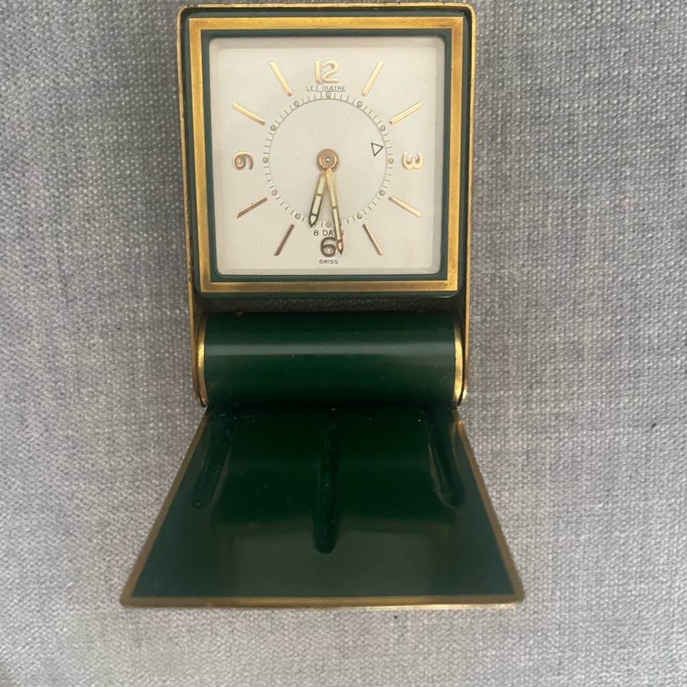 Vintage Green and Gold Desk Clock - Le Coultre